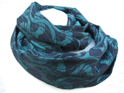 KahuBaby woven wrap infinity scarf, Yaro La Fleur Aqua-Green Black Linen-Accessories-KahuBaby-Koala Slings - FREE, fast UK shipping